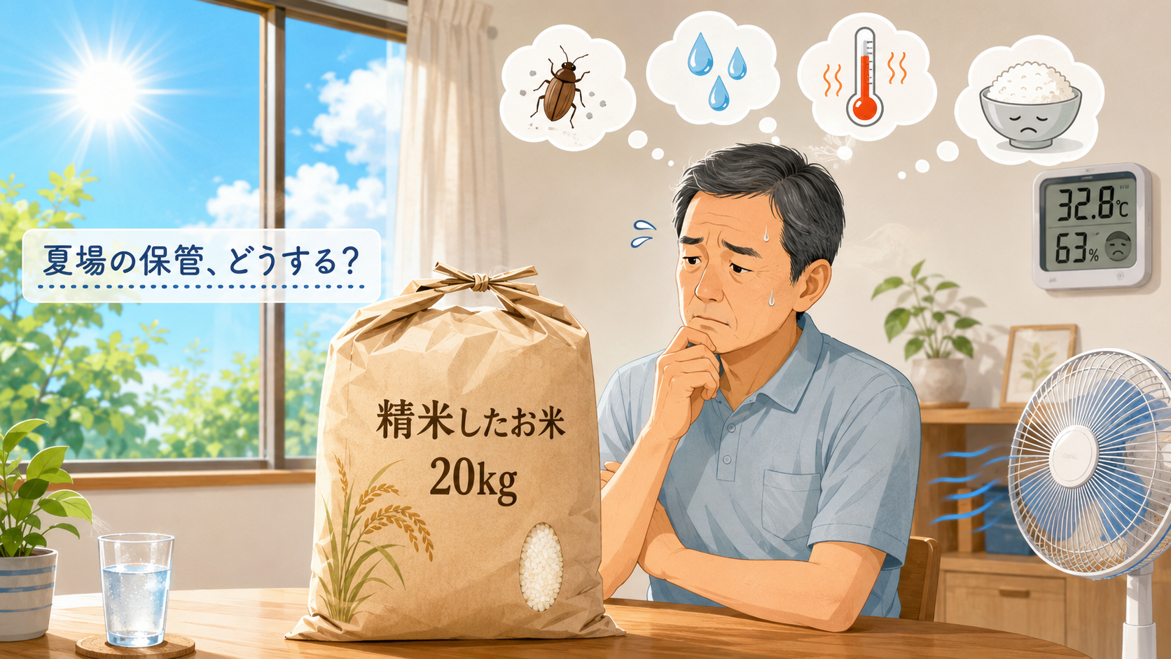 夏に精米したお米を保管