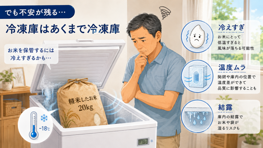 冷凍庫ではなく上開き冷蔵庫が理想だったという説明画像