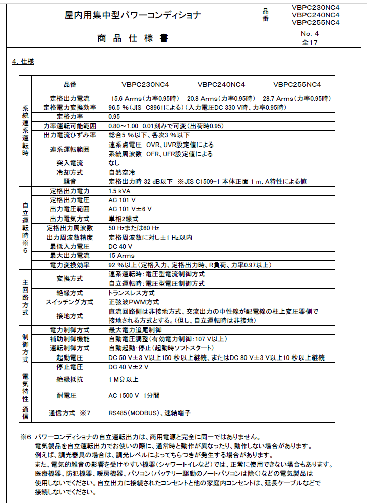 VBPC240NC4仕様